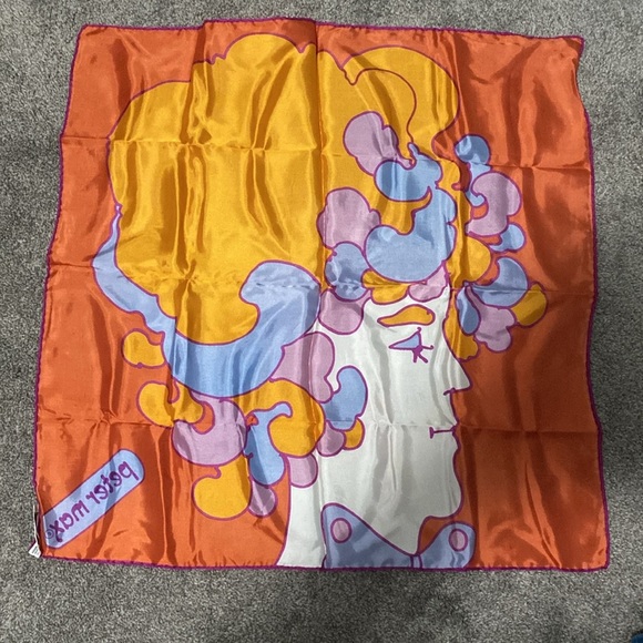 Vintage 1970 Peter Max Groovy Psychedelic Silk Scarf 27”x27” - Picture 3 of 4